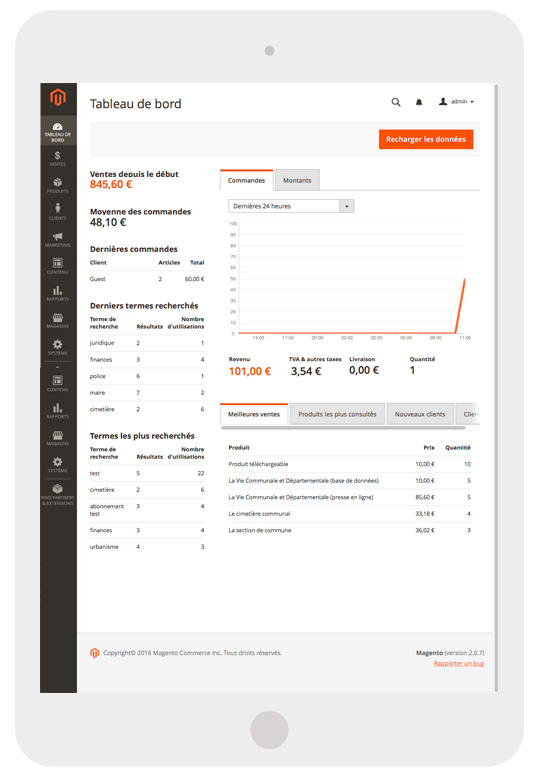 Accueil administration Magento 2 Accueil administration Magento 2